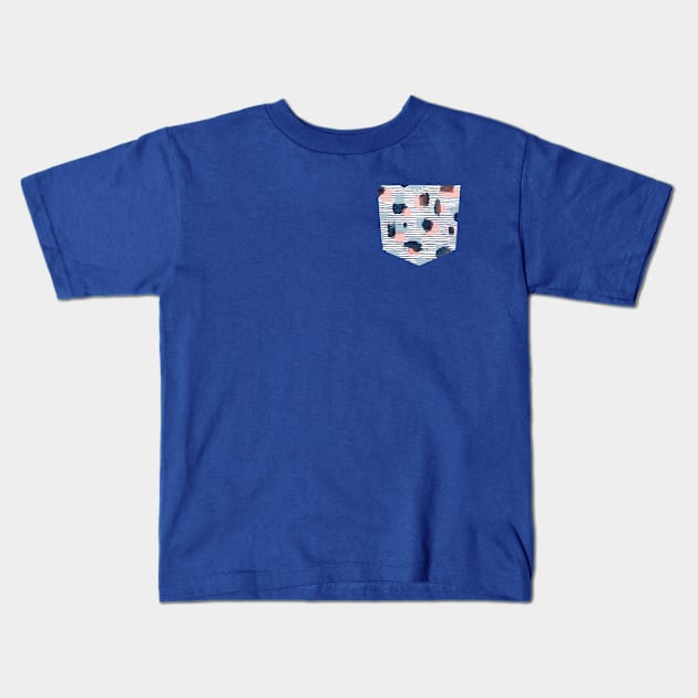 Pocket - Watercolor Stains Stripes Navy Kids T-Shirt by ninoladesign